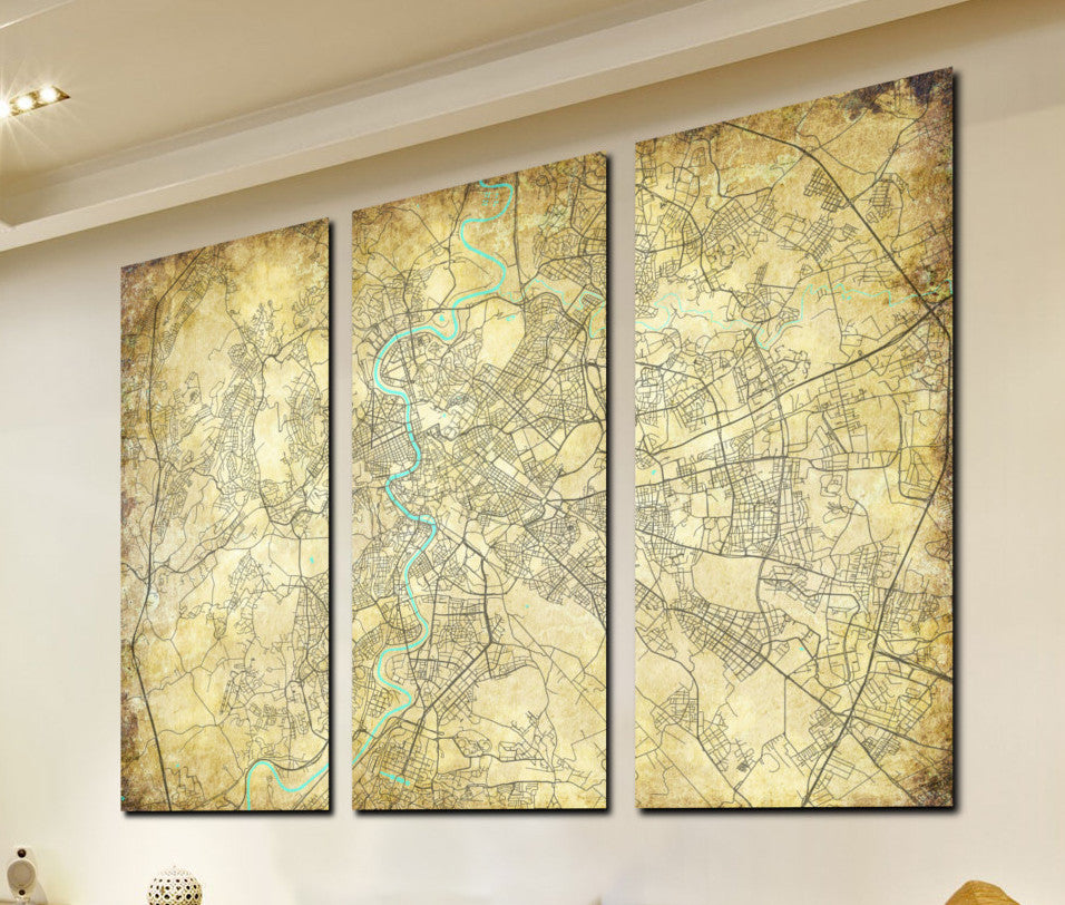Rome Street Map 3 Panel Canvas Wall Map