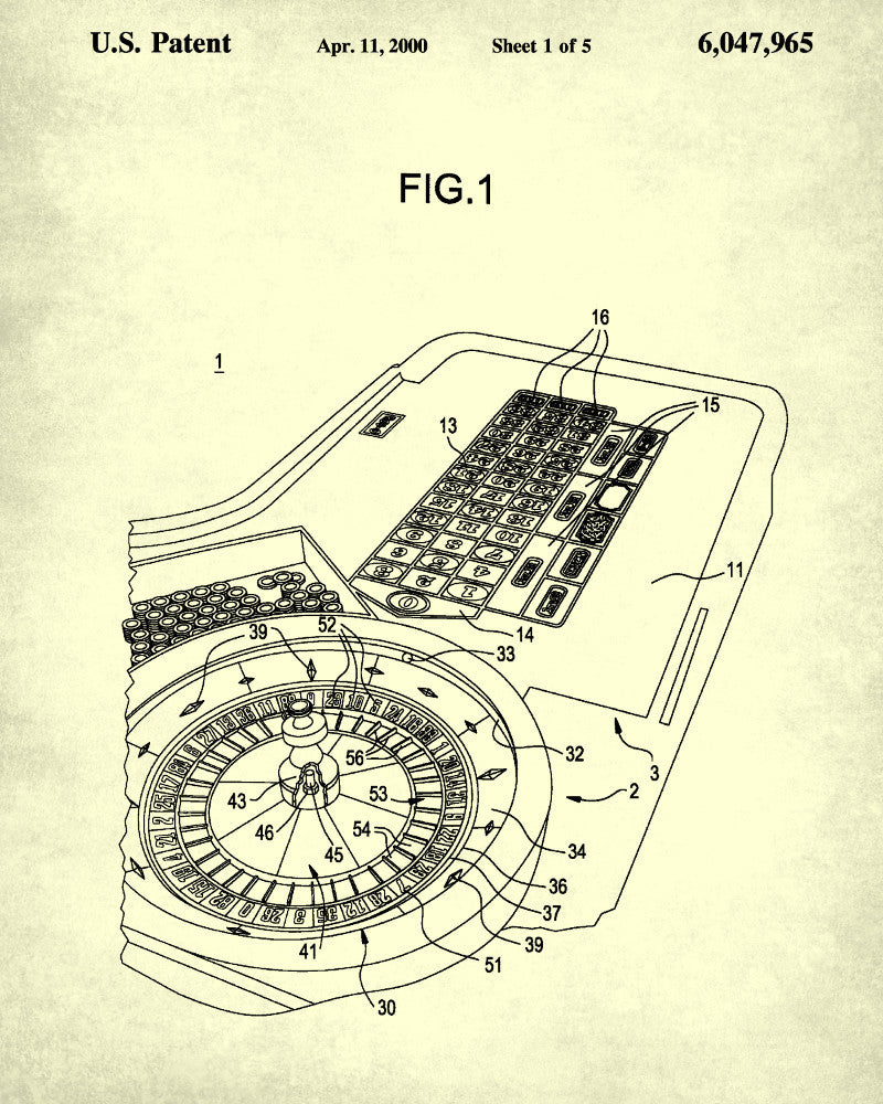 Roulette Wheel Patent Poster Gambling Art Casino Print - OnTrendAndFab