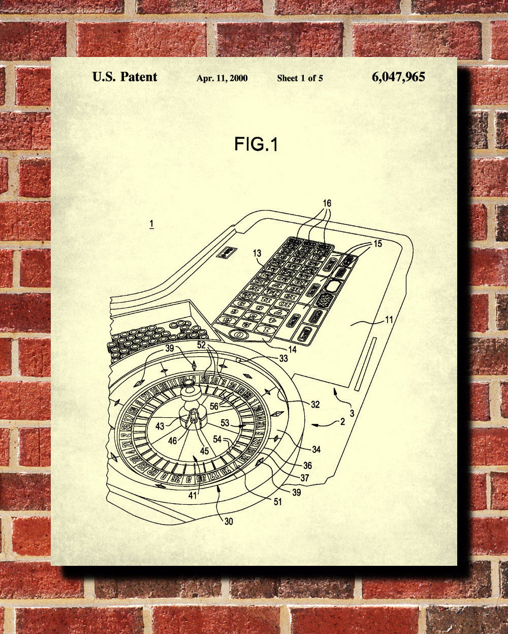 Roulette Wheel Patent Poster Gambling Art Casino Print - OnTrendAndFab