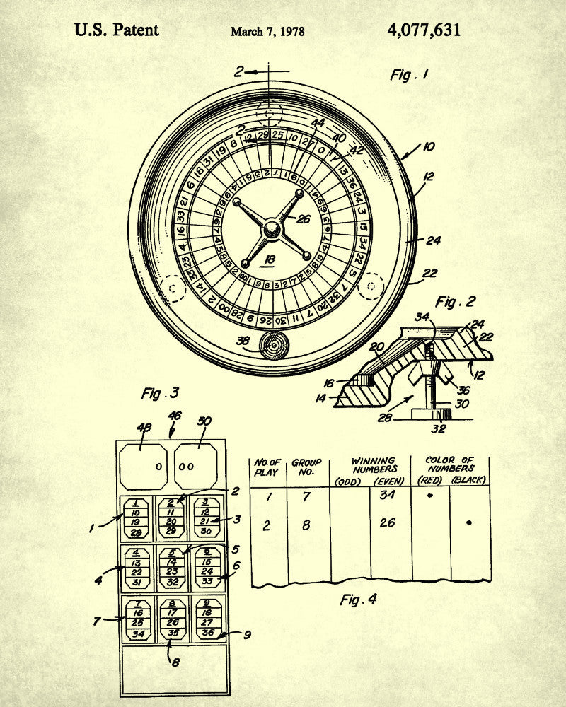 Roulette Wheel Patent Poster Gambling Art Casino Print - OnTrendAndFab