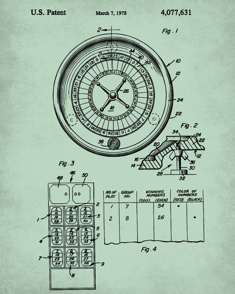 Roulette Wheel Patent Poster Gambling Art Casino Print - OnTrendAndFab