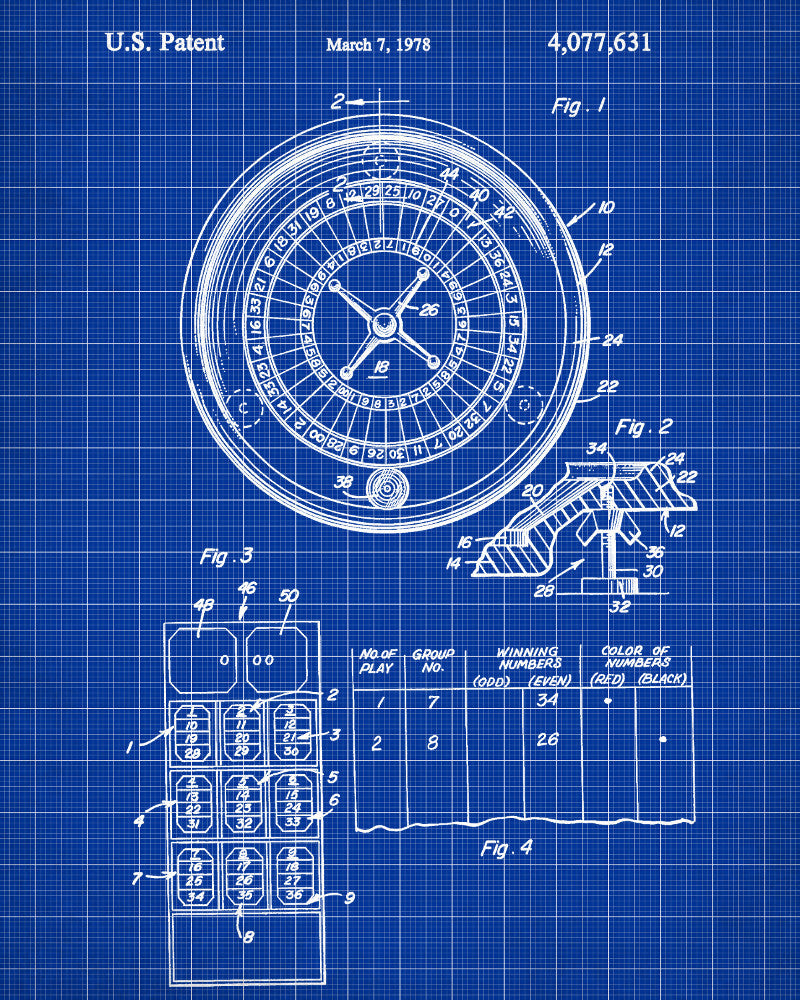 Roulette Wheel Patent Poster Gambling Art Casino Print - OnTrendAndFab