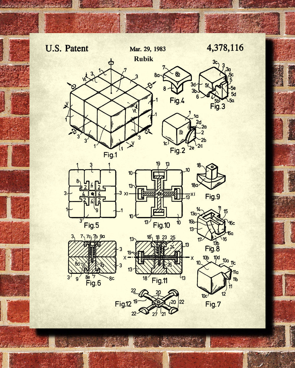 Rubiks Cube Patent Print Puzzle Blueprint Games Poster - OnTrendAndFab