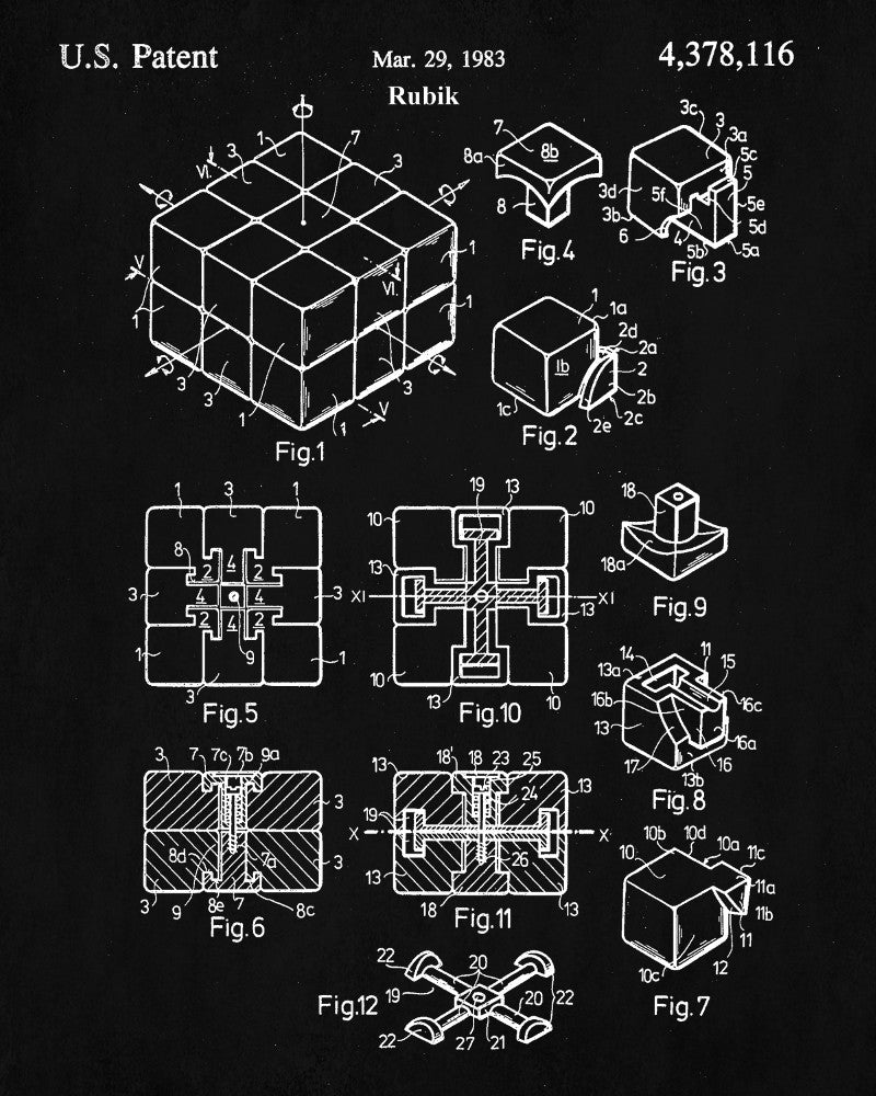 Rubiks Cube Patent Print Puzzle Blueprint Games Poster - OnTrendAndFab