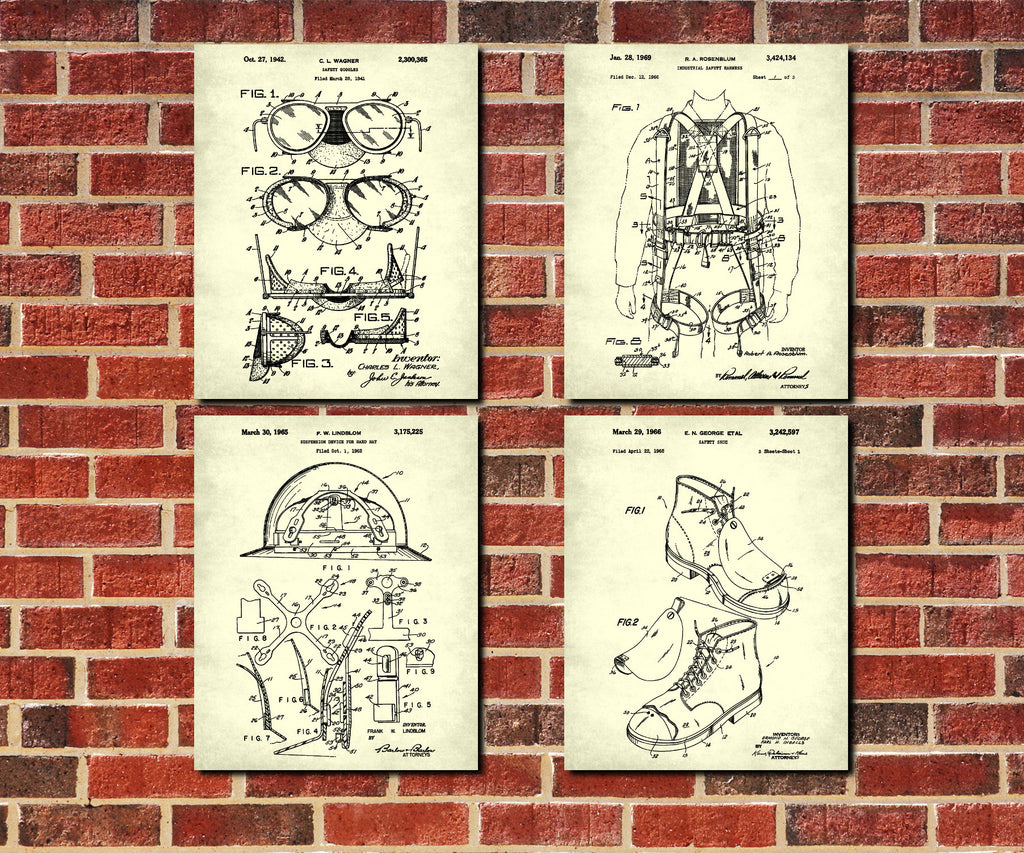 Safety Equipment Patent Prints Set 4 Safety Posters