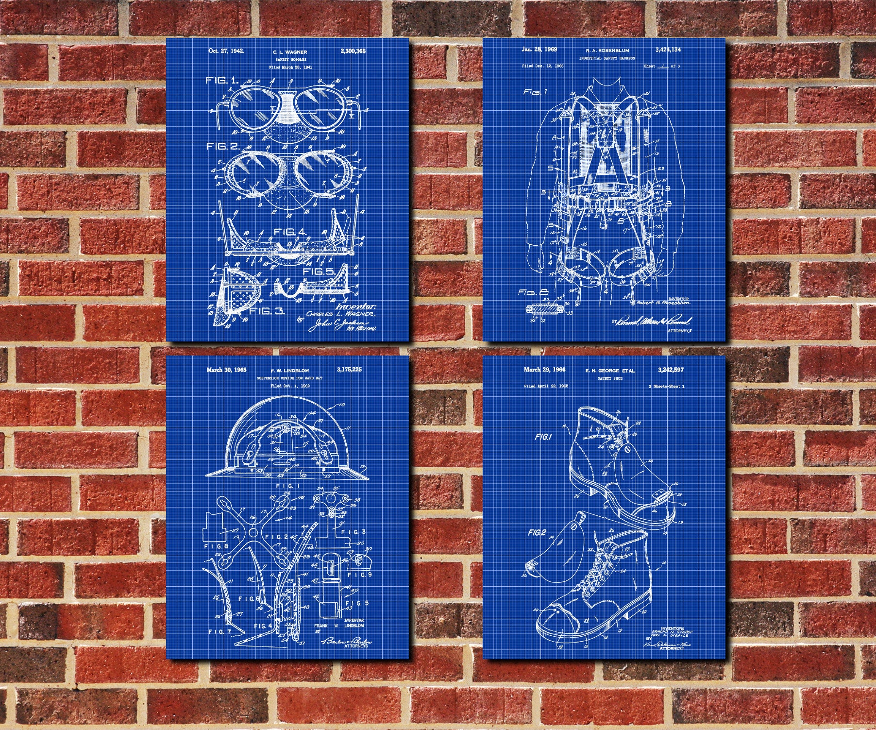 Safety Equipment Patent Prints Set 4 Safety Posters