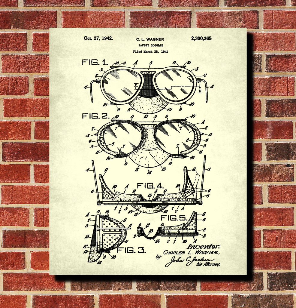Safety Goggles Patent Print Workshop Blueprint Poster