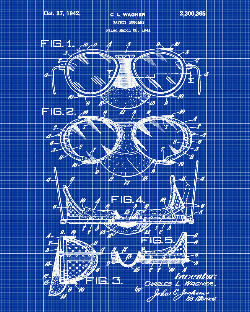 Safety Goggles Patent Print Workshop Blueprint Poster