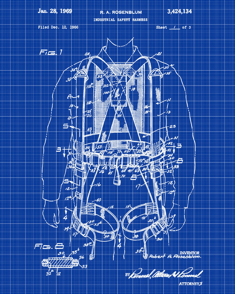 Safety Harness Patent Print Workshop Blueprint Poster