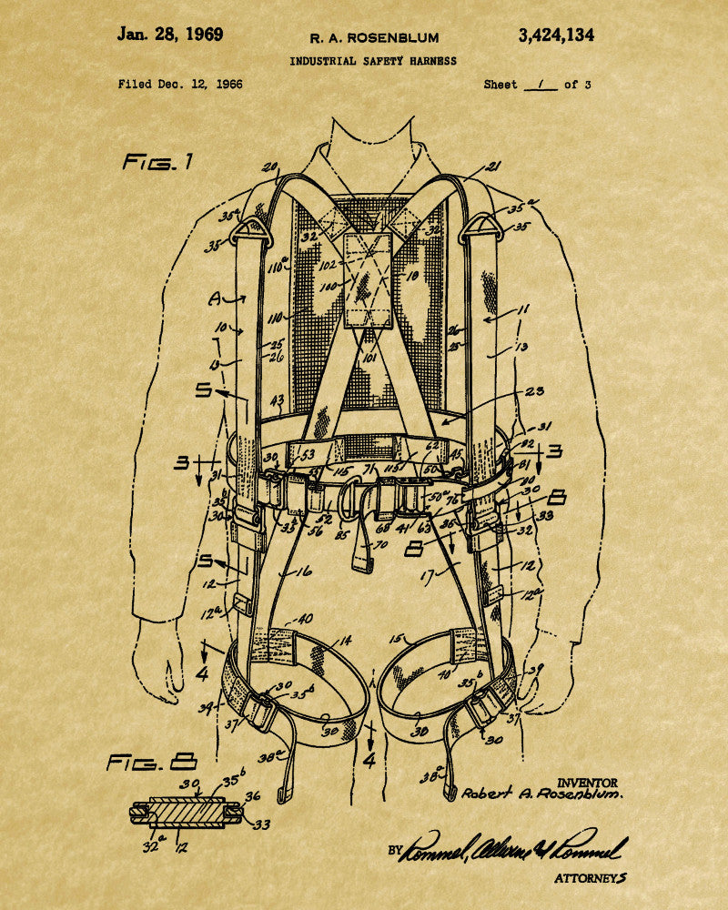 Safety Harness Patent Print Workshop Blueprint Poster