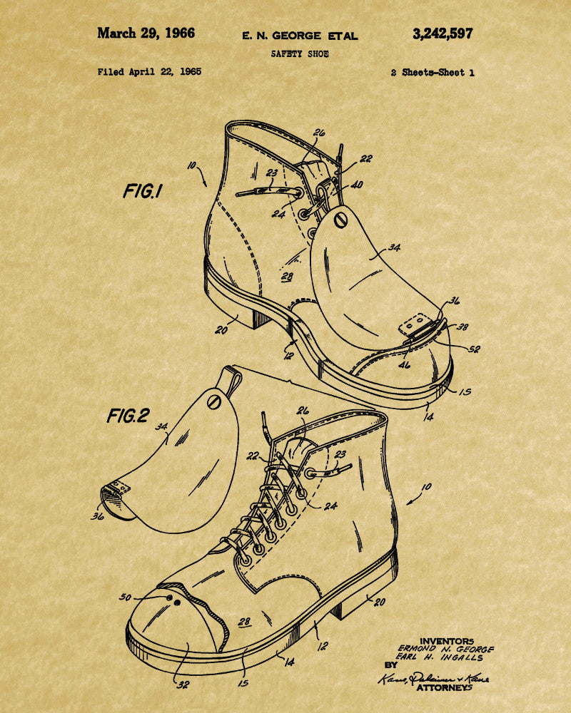 Safety Shoes Patent Print Workshop Blueprint Poster