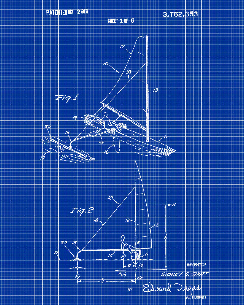 Sail Boat Poster Nautical Patent Print Sailing Poster