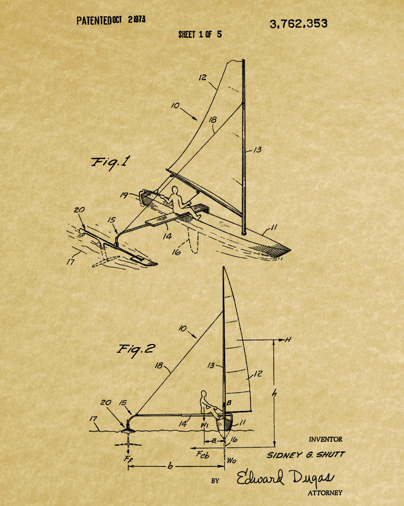 Sail Boat Poster Nautical Patent Print Sailing Poster