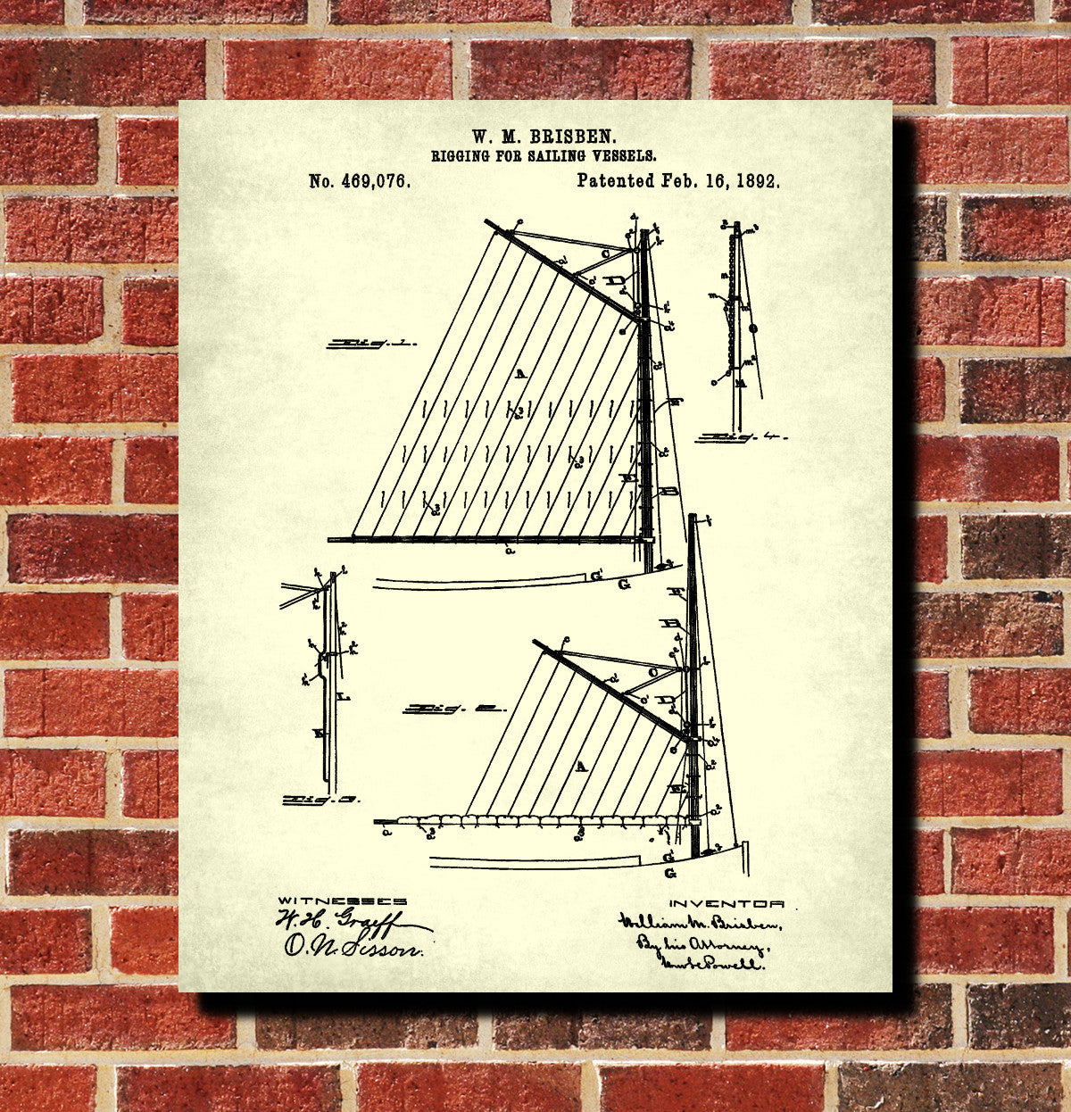 Sail Boat Rigging Patent Nautical Art Print Sailing Poster