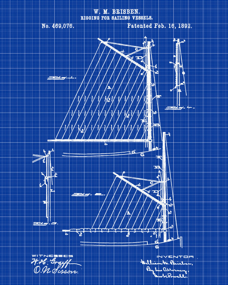 Sail Boat Rigging Patent Nautical Art Print Sailing Poster