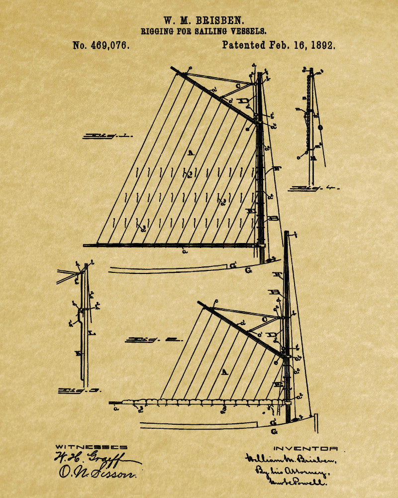 Sail Boat Rigging Patent Nautical Art Print Sailing Poster