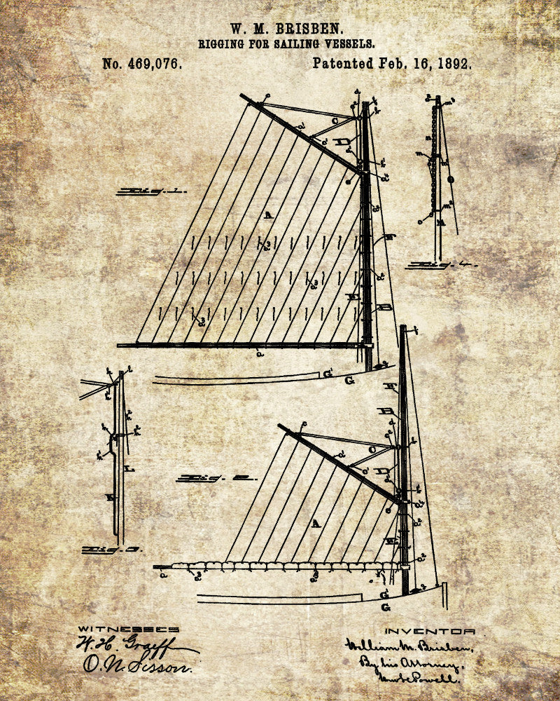 Sail Boat Rigging Patent Nautical Art Print Sailing Poster