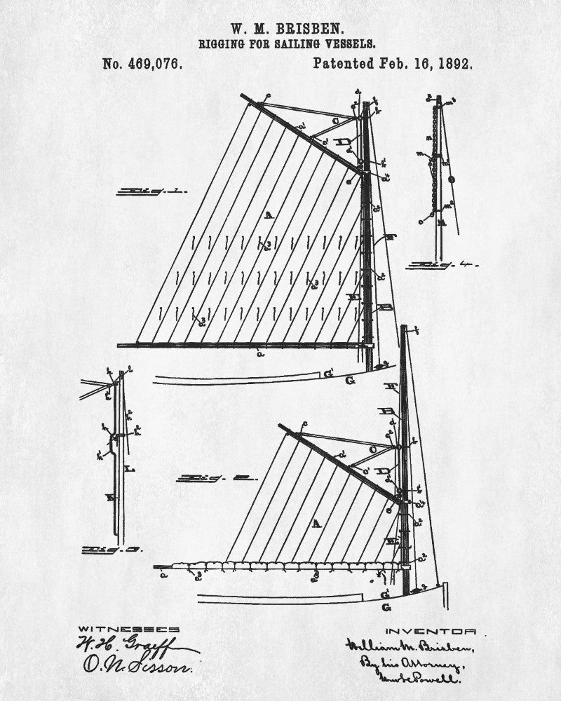 Sail Boat Rigging Patent Nautical Art Print Sailing Poster