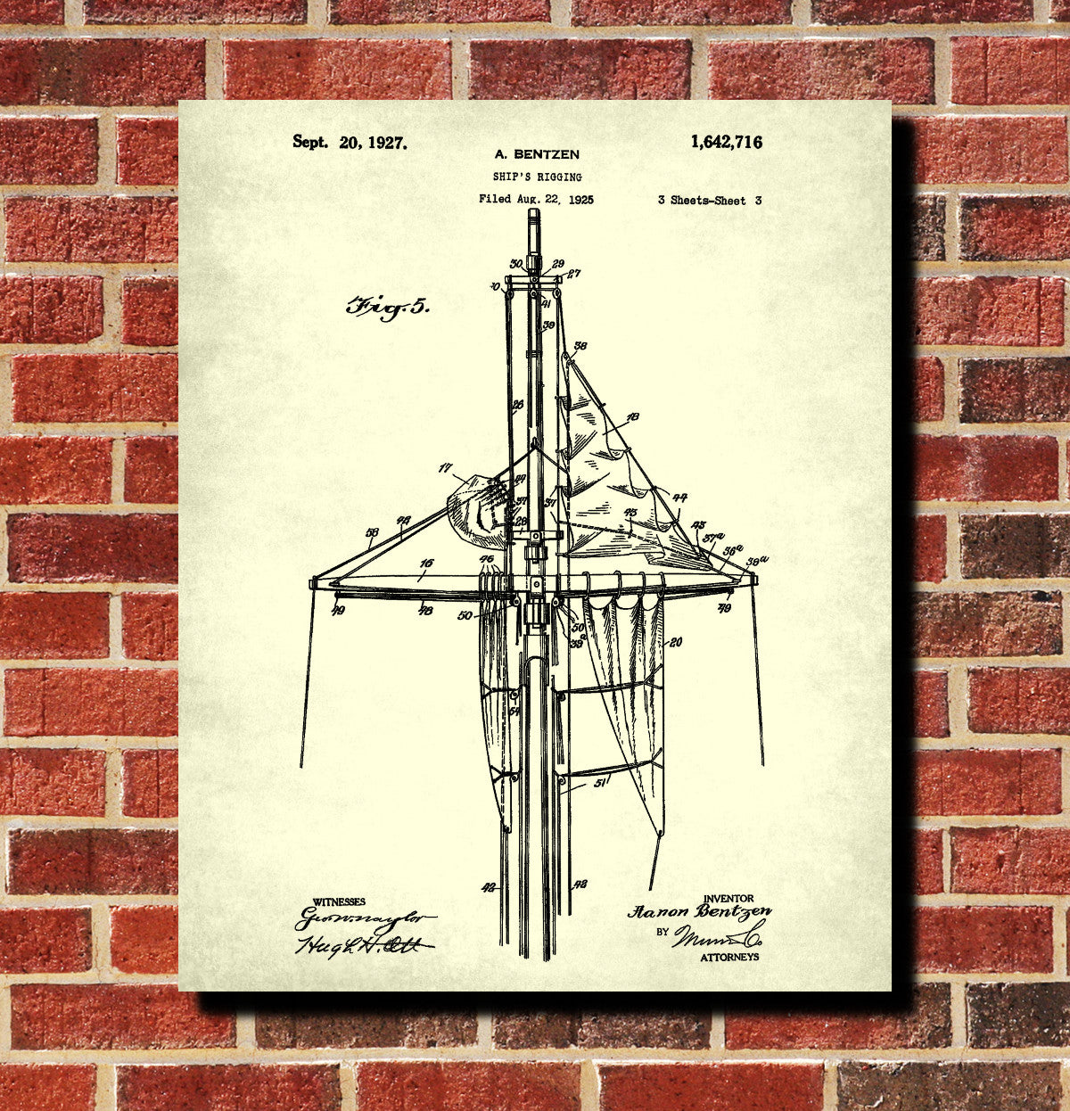 Sail Rigging Patent Nautical Art Poster Sailing Boat Print