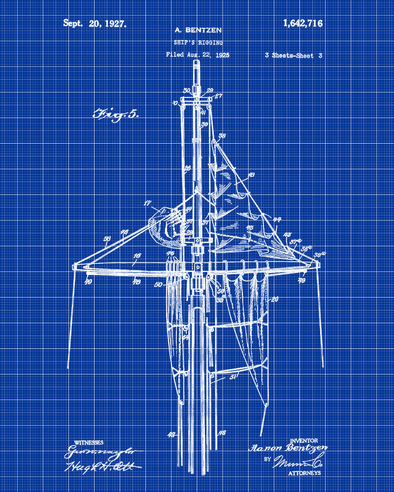 Sail Rigging Patent Nautical Art Poster Sailing Boat Print
