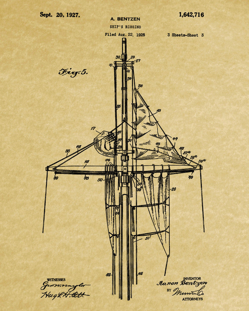 Sail Rigging Patent Nautical Art Poster Sailing Boat Print