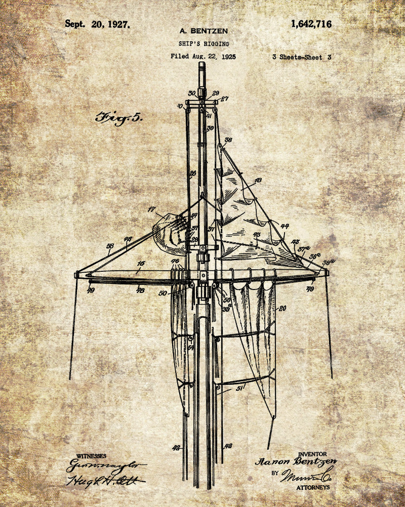Sail Rigging Patent Nautical Art Poster Sailing Boat Print