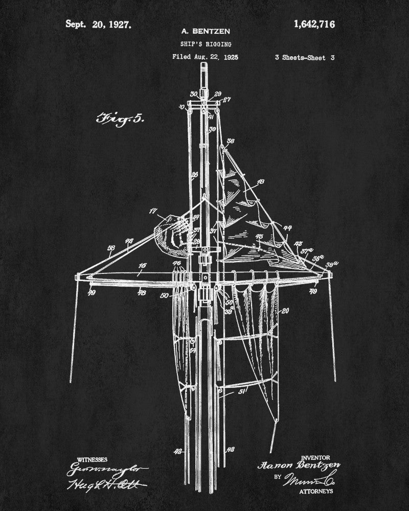 Sail Rigging Patent Nautical Art Poster Sailing Boat Print