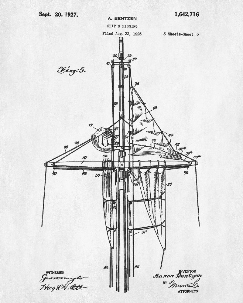 Sail Rigging Patent Nautical Art Poster Sailing Boat Print