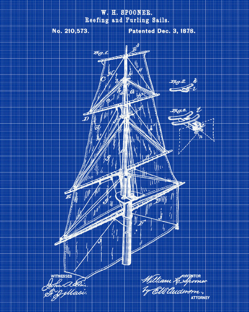 Nautical Poster Sail Rigging Patent Art Sailing Boat Print