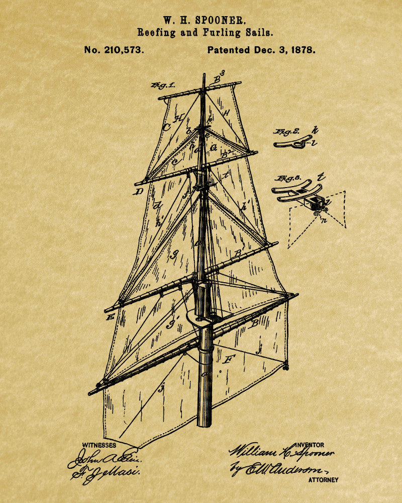 Nautical Poster Sail Rigging Patent Art Sailing Boat Print