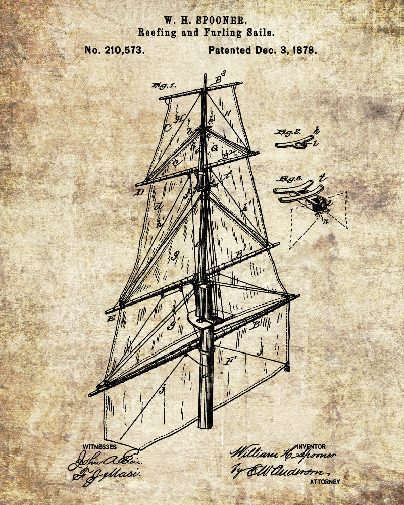 Nautical Poster Sail Rigging Patent Art Sailing Boat Print