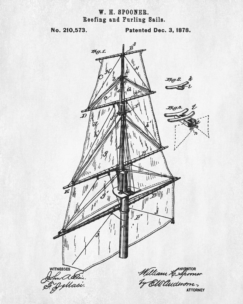 Nautical Poster Sail Rigging Patent Art Sailing Boat Print