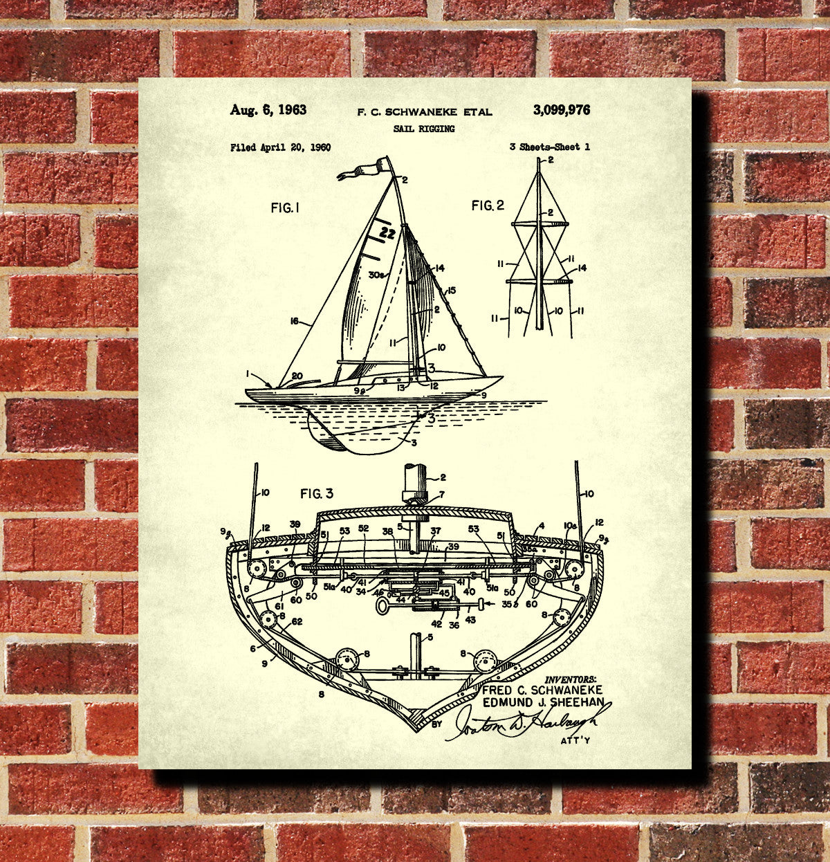 Sail Boat Rigging Patent Nautical Art Print Sailing Poster