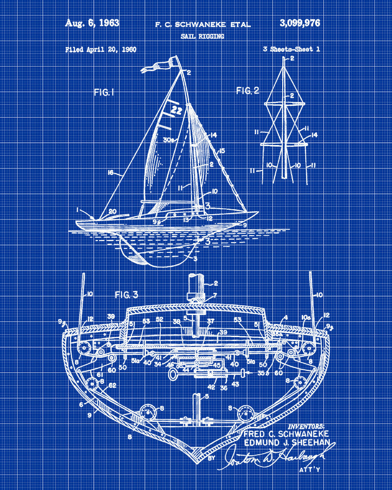 Sail Boat Rigging Patent Nautical Art Print Sailing Poster