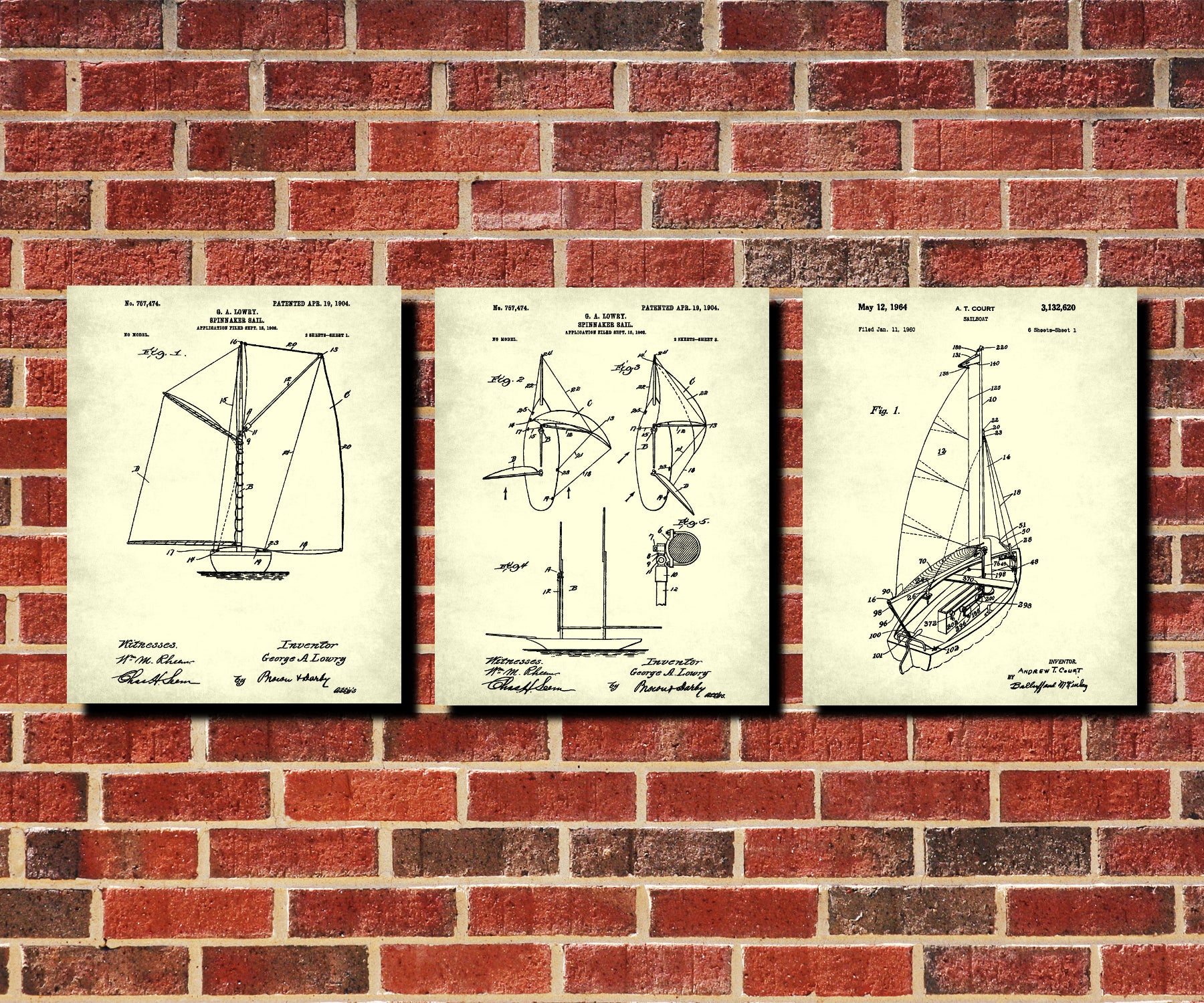 Sailing Patent Prints Set 3 Nautical Art Sail Boat Posters