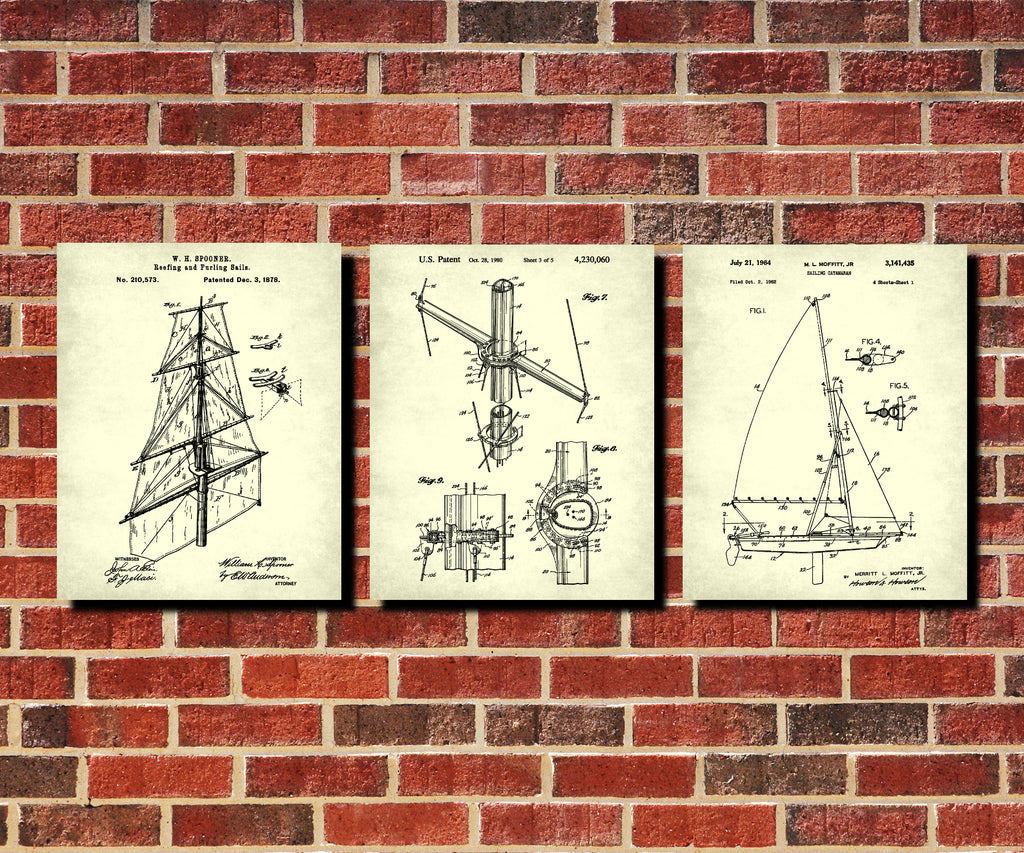 Sailing Patents Set 3 Nautical Art Prints Sail Boat Posters