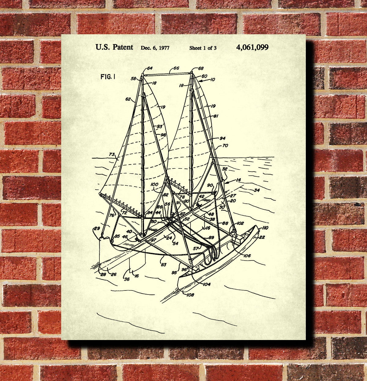 Sail Boat Outrigger Poster Nautical Patent Print Sailing Poster