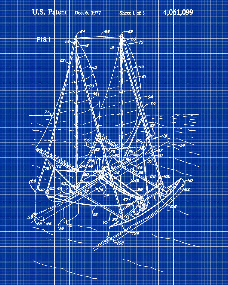 Sail Boat Outrigger Poster Nautical Patent Print Sailing Poster