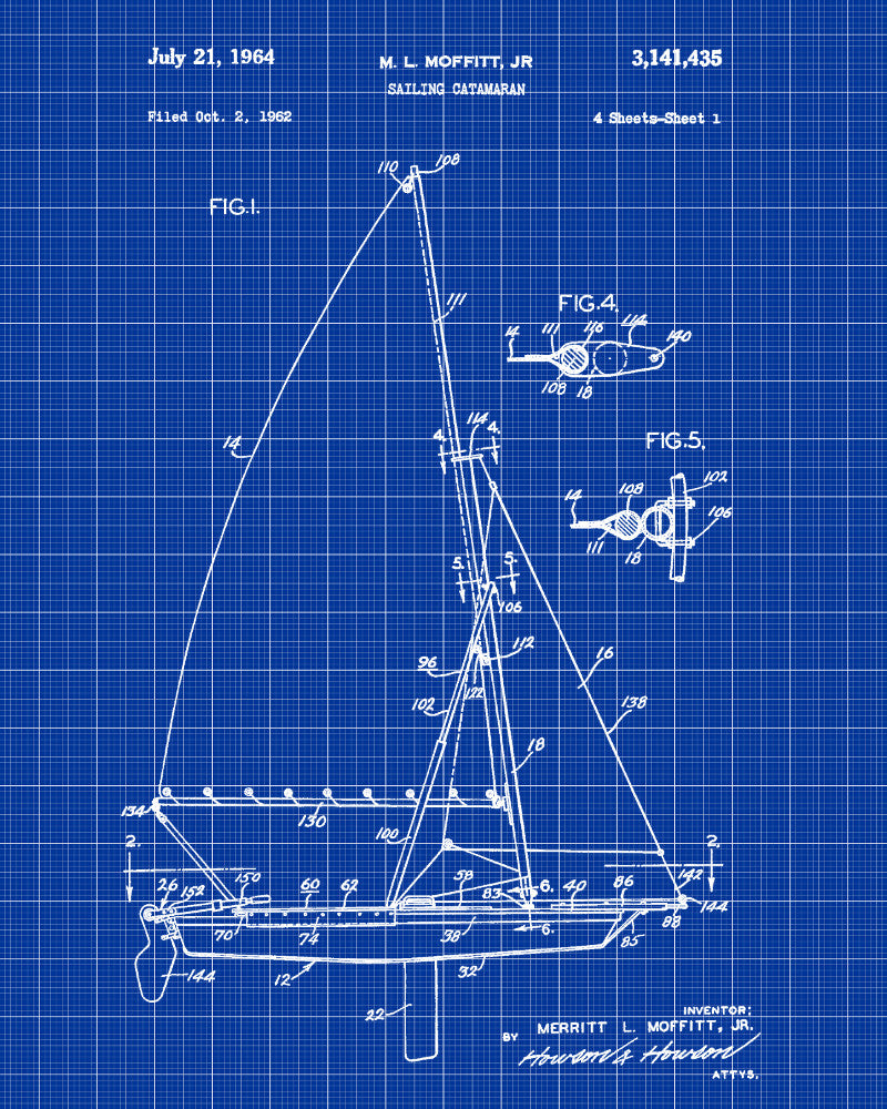 Sailing Catamaran Print Nautical Poster Sail Boat Patent Art