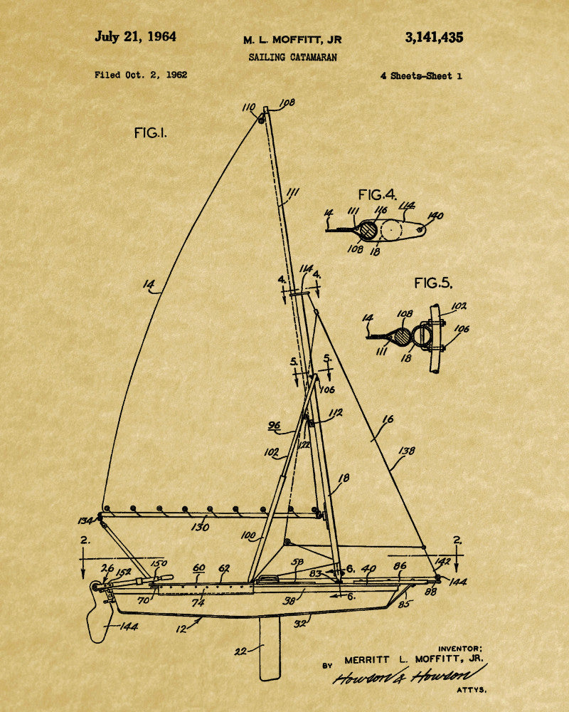 Sailing Catamaran Print Nautical Poster Sail Boat Patent Art