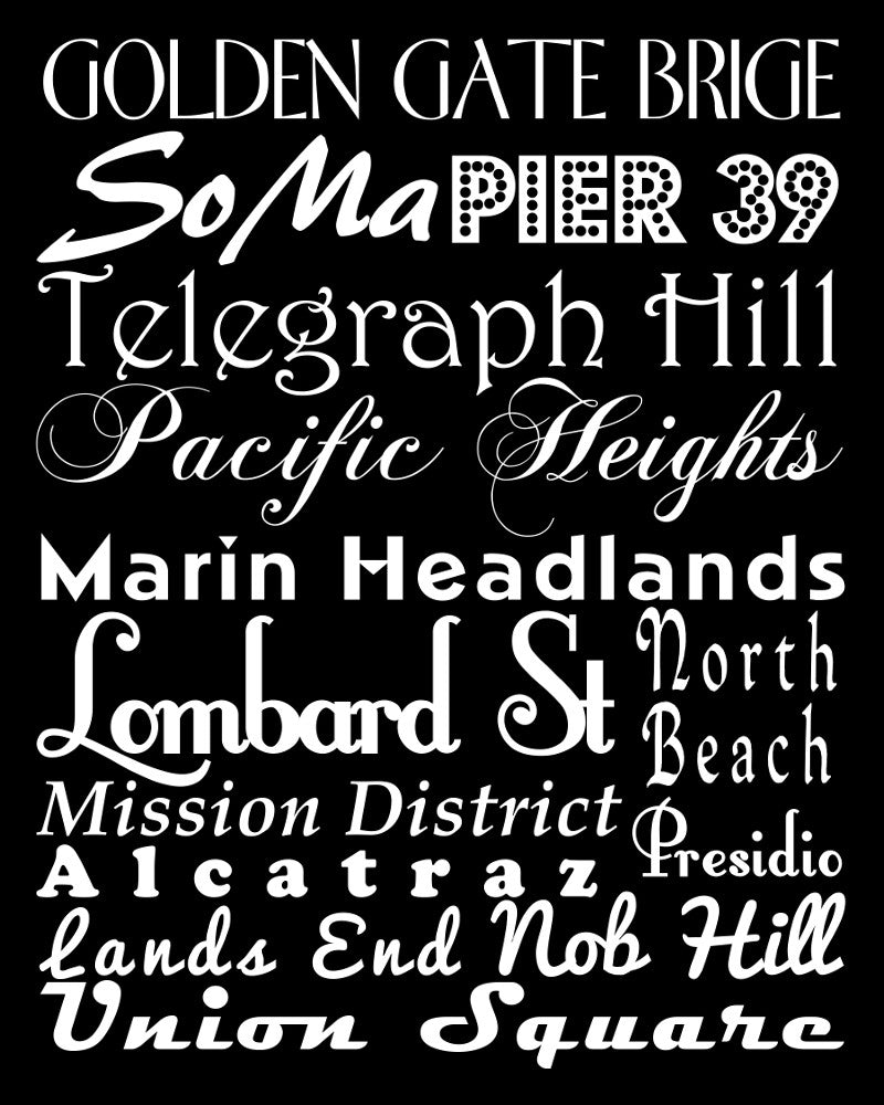 San Francisco Neighbourhood Print Typography Scroll