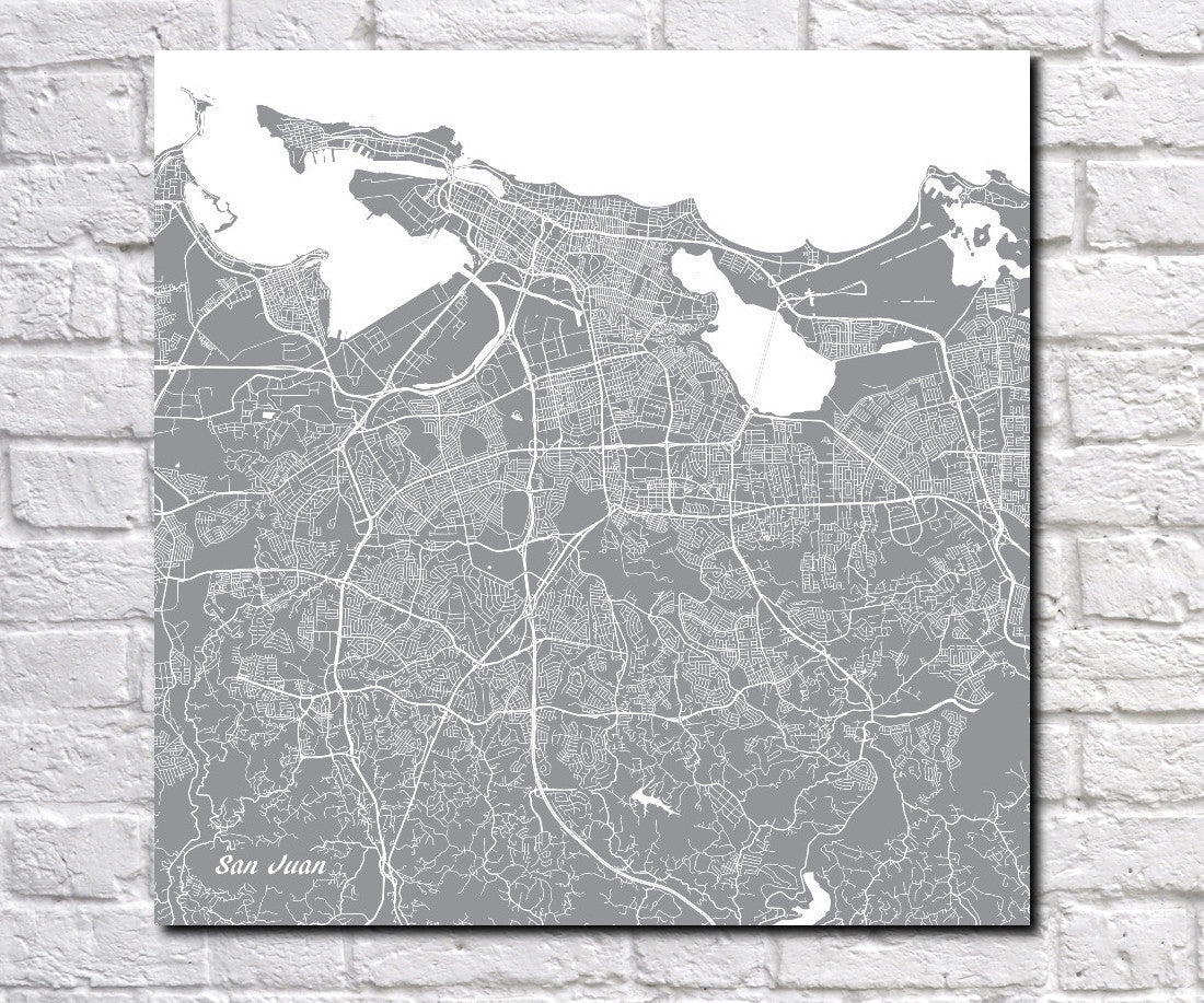 San Juan, Puerto Rico City Street Map Print Custom Wall Map