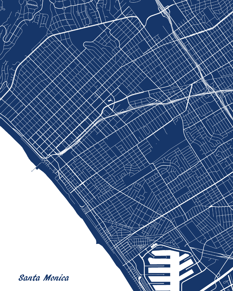 Santa Monica City Street Map Print Feature Wall Art Poster