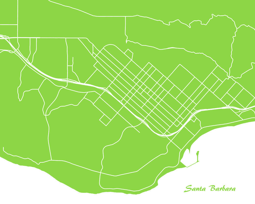 Santa Barbara City Street Map Print Modern Art Poster