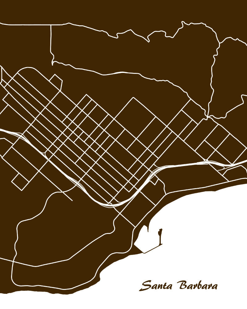 Santa Barbara City Street Map Print Modern Art Poster