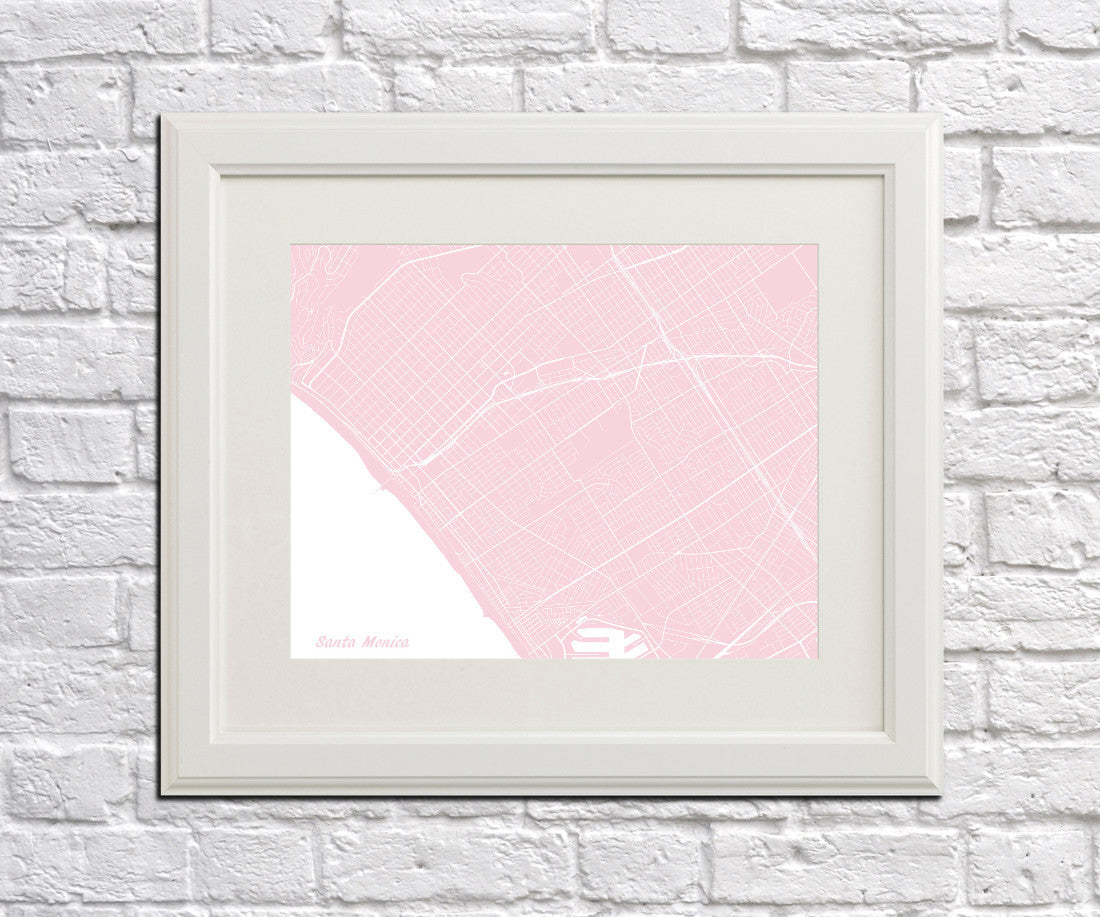 Santa Monica City Street Map Print Feature Wall Art Poster