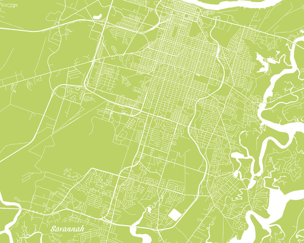 Savannah City Street Map Print Feature Wall Art Poster