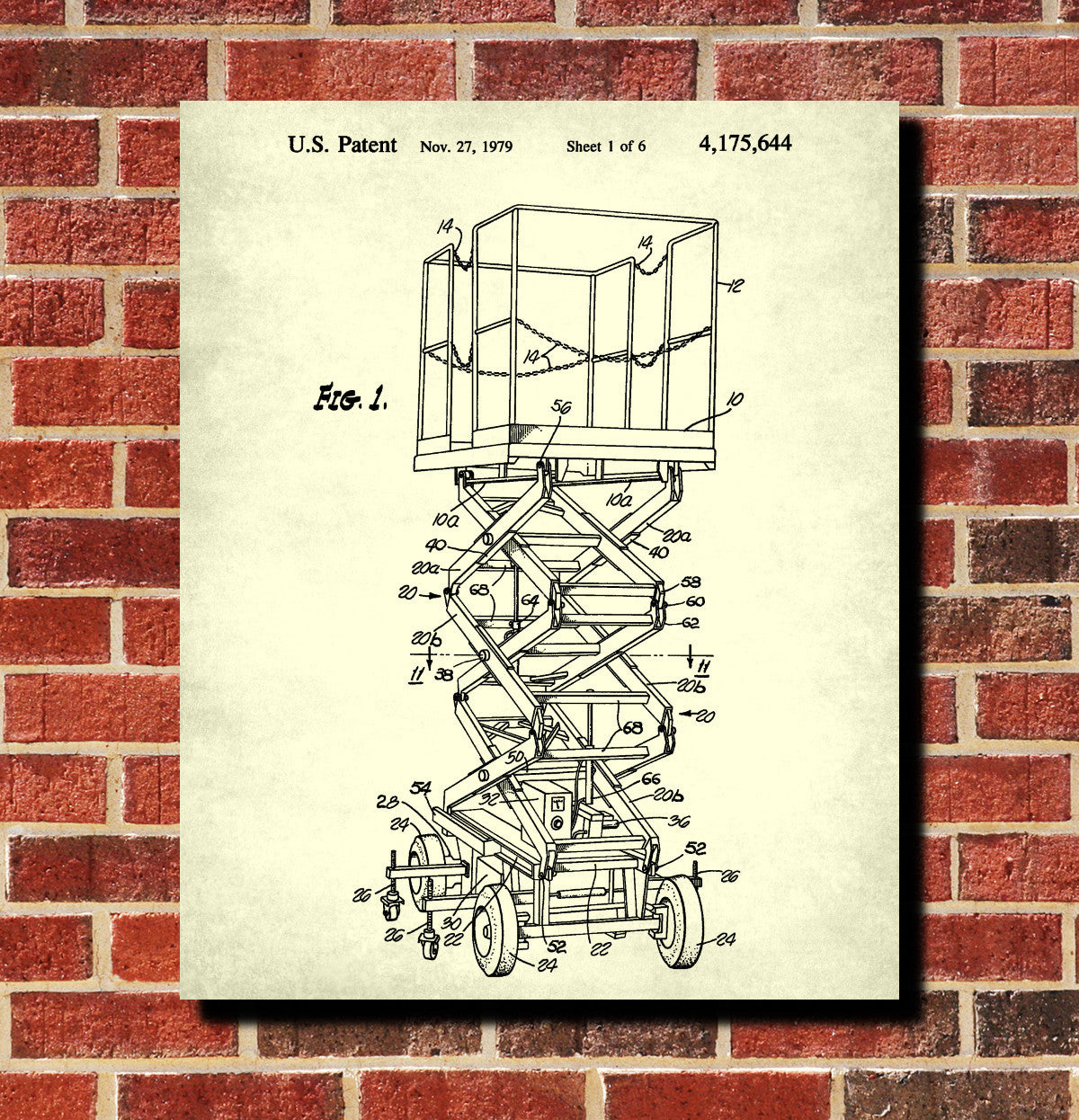 Scissor Lift Patent Print Construction Blueprint Building Poster