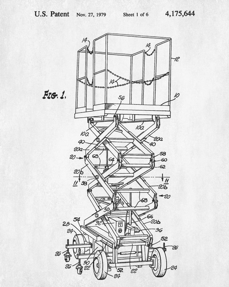 Scissor Lift Patent Print Construction Blueprint Building Poster