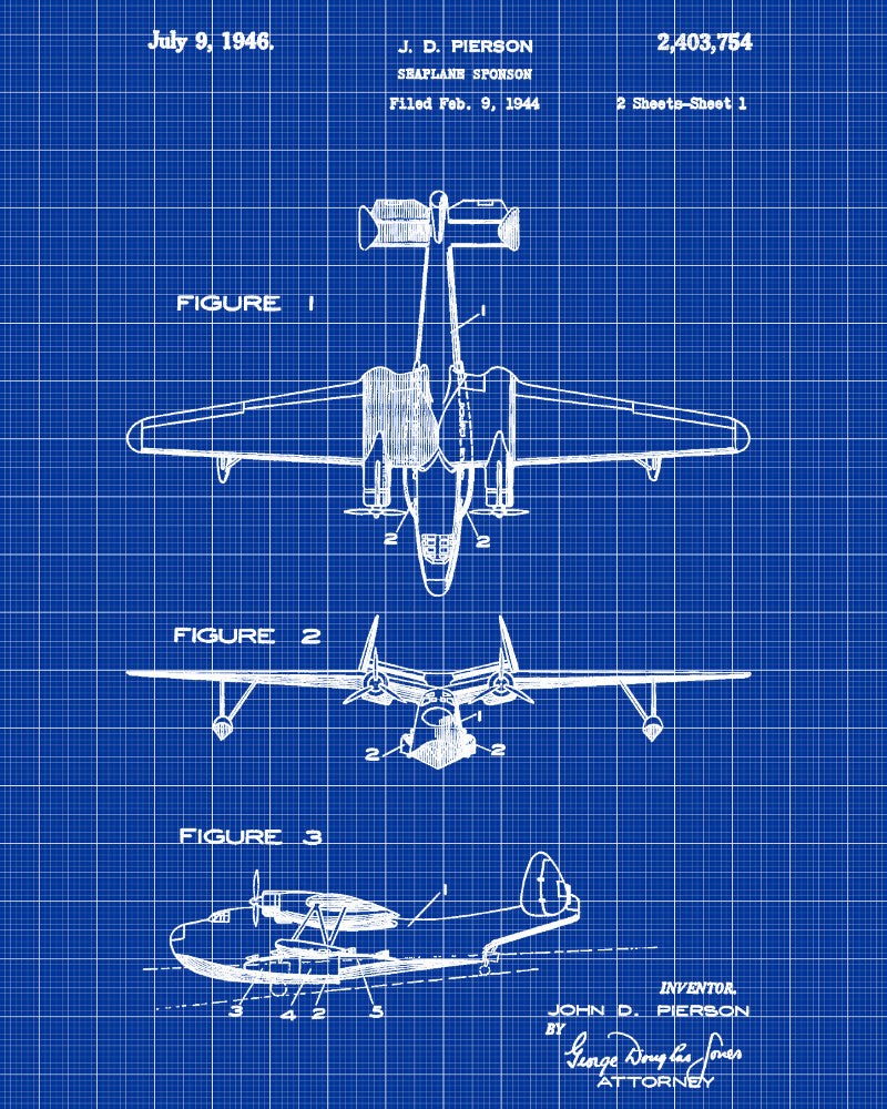 Seaplane Sponson Patent Print Flying Boat Aircraft Pilot Poster